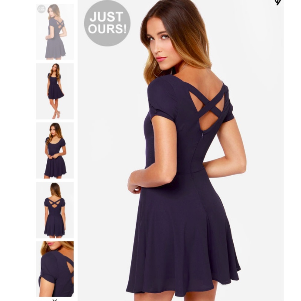 Pretty Navy Blue Party Dress with Criss Cross Back